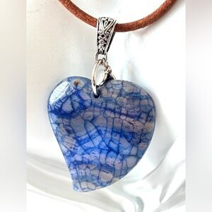 Handmade by MJ heart Dragon Veins Agate Pendant brown leather rope